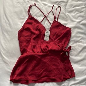 New with Tags XS EXPRESS Red Faux Wrap Silky Spaghetti Strap Top